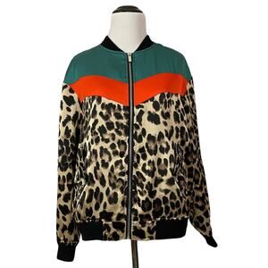 K.Zell Color Block Bomber Jacket - Animal Print - Small